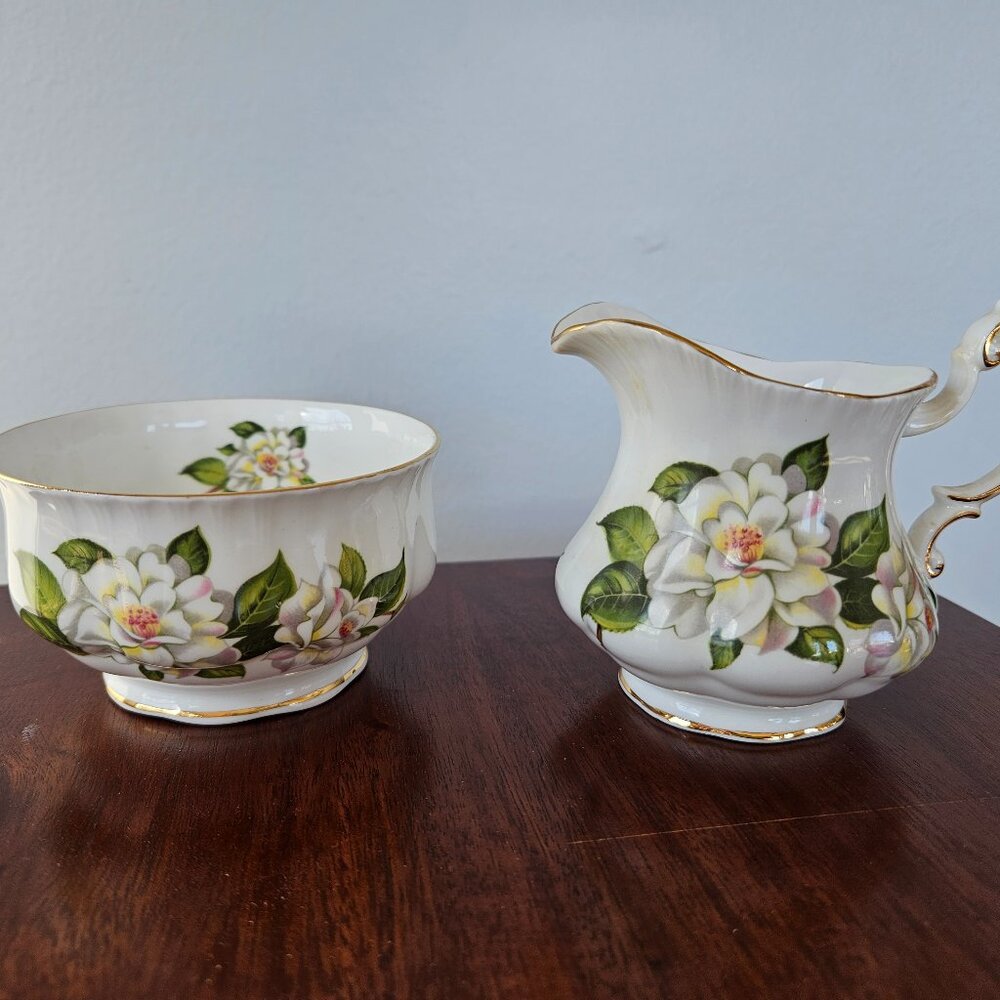 Vintage Paragon Bone China Cream and Sugar Set, Camilia Series, Polar Bear